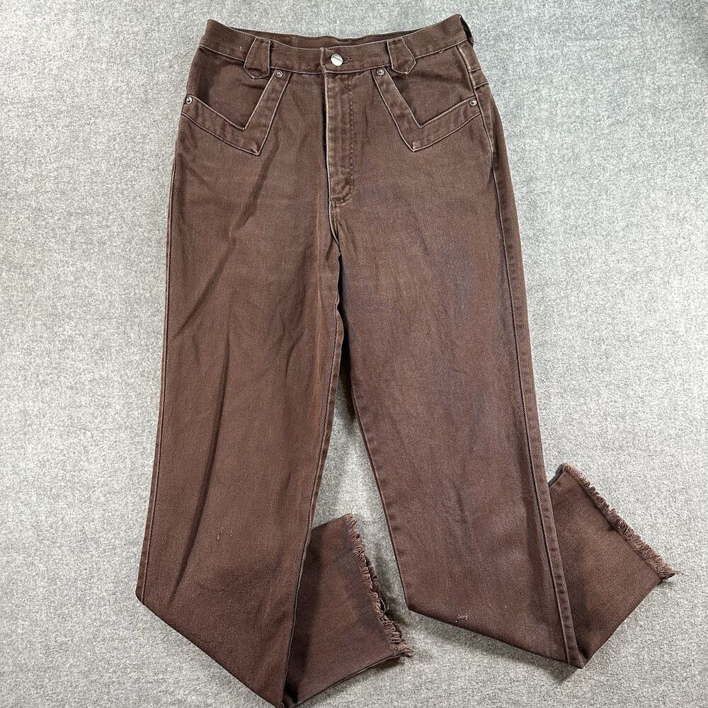 Vintage Roughrider Brown Denim Raw Hem Jeans Cotton High Rise Made in USA 9/10